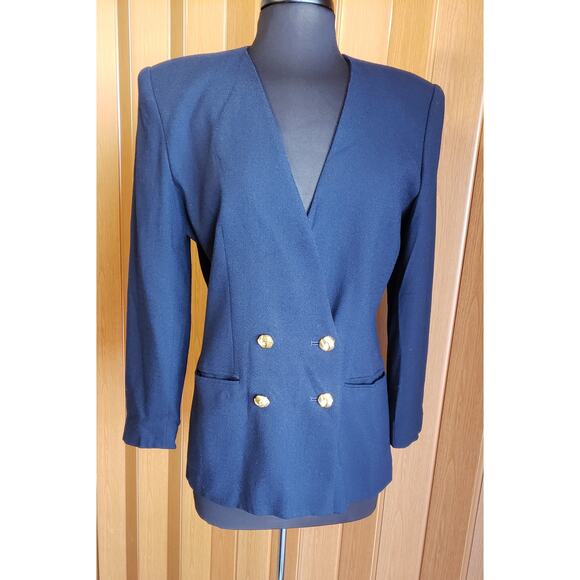 Kasper Jackets & Blazers - Kasper size 10P midnight blue vintage double breated wool blazer